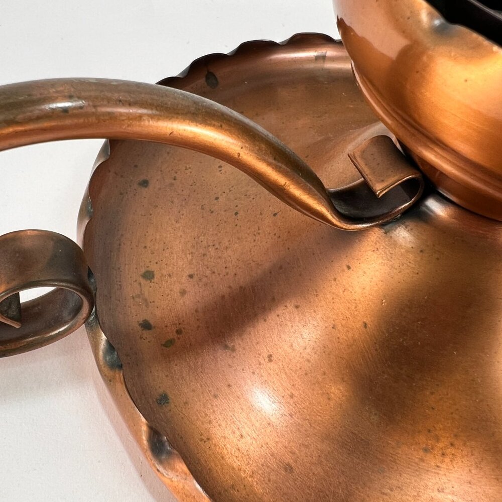 Vtg Gregorian Copper Drip Tray Table Chamber Candlestick Candle Holder Handle - Picture 8 of 15